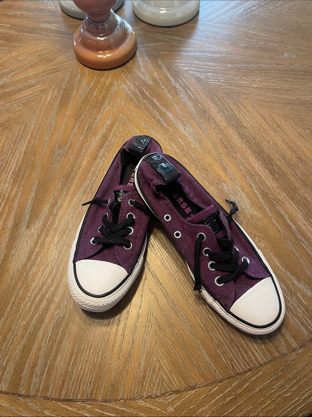 Converse Low-Top Canvas Sneakers in Plum with Black Laces